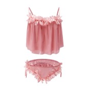 歐美超短誘惑性感睡衣女士蕾絲花朵吊帶睡裙女式情趣內衣套裝 LCBN