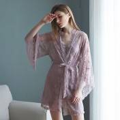 新款冰絲吊帶睡裙蕾絲性感睡袍兩件套絲質睡衣女士性感家居服 LCBN