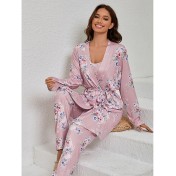 睡衣女棉款睡袍吊帶睡裙長褲三件套歐美秋季家居服 LCBN