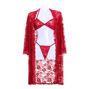 新款情趣內衣 大碼蕾絲三件套 女式透明成人制服性感睡衣睡袍 LCBN