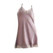 冰絲微透女性感吊帶裙居家睡裙蕾絲誘惑深V領家居服 LCBN