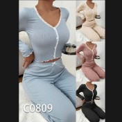 新款歐美家居服睡衣長袖長褲修身性感花邊雙長套裝Pajamas LCBN