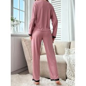 歐美睡衣女四季新款長褲長袖公主風蕾絲花邊純色家居服套裝 LCBN