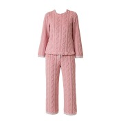 珊瑚絨提花睡衣套裝女冬季純色加厚寬松休閑保暖粉色家居服兩件套 LCBN