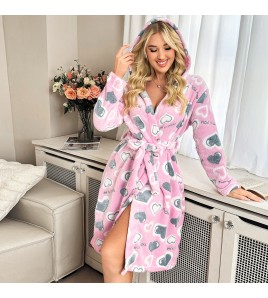 秋冬毛絨絨寬松睡袍長袖雙面絨系帶保暖睡衣家居服晨袍 LCBN