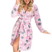 秋冬毛絨絨寬松睡袍長袖雙面絨系帶保暖睡衣家居服晨袍 LCBN