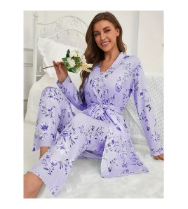 家居睡衣女吊帶睡裙睡袍長褲三件套裝歐碼新款 LCBN