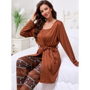 家居睡衣女吊帶睡裙睡袍長褲三件套裝歐碼新款 LCBN