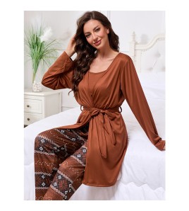 家居睡衣女吊帶睡裙睡袍長褲三件套裝歐碼新款 LCBN