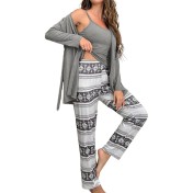 家居睡衣女吊帶睡裙睡袍長褲三件套裝歐碼新款 LCBN