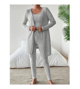 歐美獨立站新款設計感圓領坑條休閑純色女裝三件套 LCBN