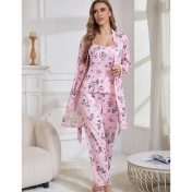 居家睡衣歐美尺寸睡袍長褲吊帶睡裙三件套裝 LCBN