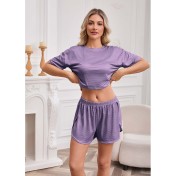 2025 歐美春季新款針織圓領長袖短褲睡衣兩件套條紋透氣女士家居服 LCBN