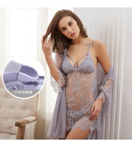 新款歐美情趣內衣蕾絲夏薄性感睡衣帶胸墊三件套吊帶睡裙