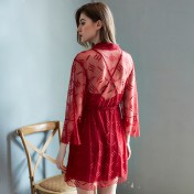 條紋蕾絲情趣內衣三件套裝女士性感透視誘惑睡袍浴袍吊帶睡裙