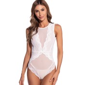 薄款打底性感網紗通透裸感輕薄美背包臀均碼高彈蕾絲無袖連體衣