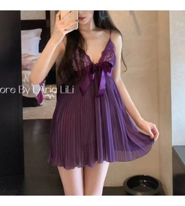 LSSM100019復古百褶吊帶裙居家服睡衣