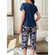 LCBN251225100041 歐美新款四季女士睡衣印花圓領短袖七分褲套裝薄款家居服