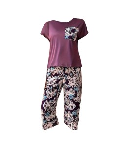 LCBN251225100041 歐美新款四季女士睡衣印花圓領短袖七分褲套裝薄款家居服