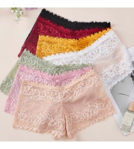 LCBN251225100205 歐美輕薄網紗透視誘惑火辣蕾絲鏤空內褲女士低腰棉檔平角褲款