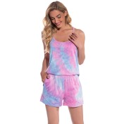 LCBN251225100241 歐美彩色扎染莫代爾棉性感睡衣女吊帶睡裙短袖圓領套裝夏季居家服