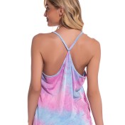 LCBN251225100241 歐美彩色扎染莫代爾棉性感睡衣女吊帶睡裙短袖圓領套裝夏季居家服