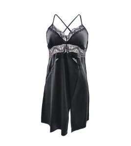 LCBN251225100246 美背深V誘惑性感吊帶睡裙春夏冰絲蕾絲情趣內衣女士居家睡衣