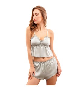 LCBN251225100250 夏季女士冰絲超短露臍吊帶睡裙短褲套裝性感內衣公主誘惑情趣睡衣