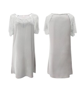 LCBN251225100252 仿真絲家居服短袖睡裙蕾絲拼接套頭性感睡衣女士居家休閑浴衣