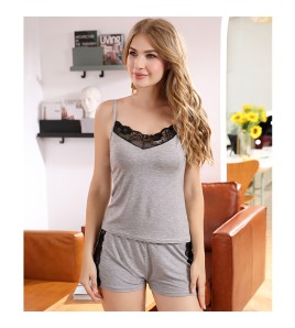 LCBN251225100255 新款莫代爾女士夏季性感吊帶睡衣套裝針織棉歐美蕾絲家居服