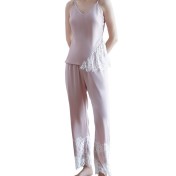 LCBN251225100256 新款春秋仿真絲吊帶睡衣長褲套裝女士家居服蕾絲誘惑性感內衣