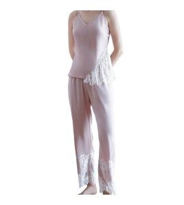 LCBN251225100256 新款春秋仿真絲吊帶睡衣長褲套裝女士家居服蕾絲誘惑性感內衣