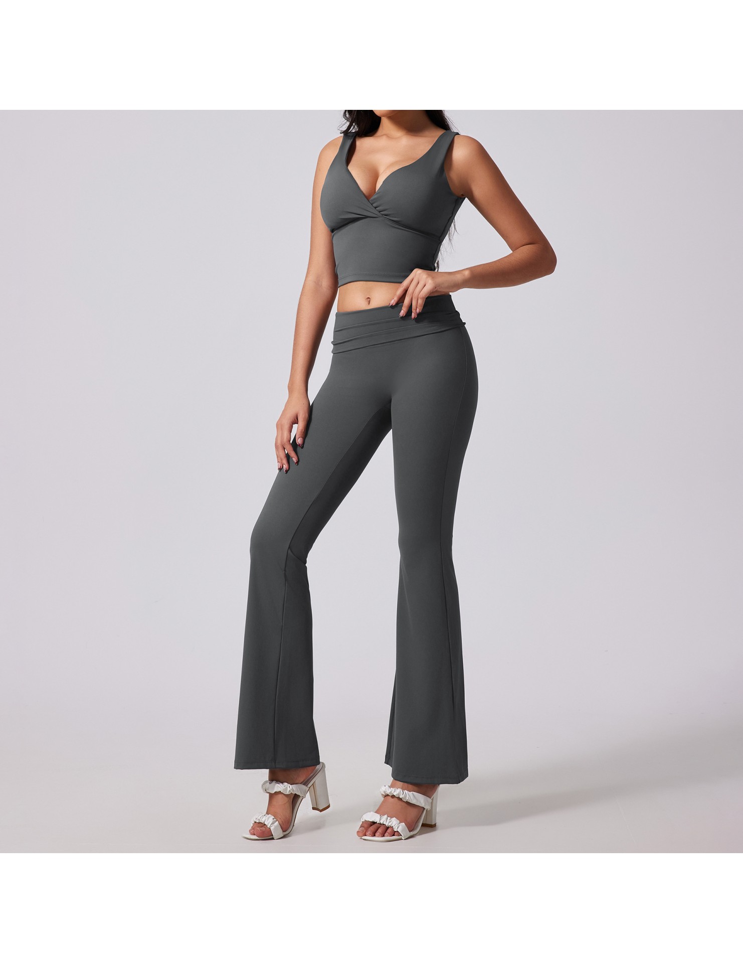 LYG100057高腰兩穿喇叭褲