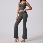 LYG100096深V領運動喇叭褲套裝