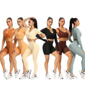 LYG100242-6件套瑜伽套裝 (全套裝備包括V領背心、U領背心、短袖運動T恤、長袖運動T恤、短褲和長褲)