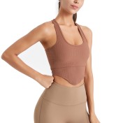 U型運動背心瑜伽健身服女美背高彈內衣修身外穿健身上衣帶胸墊