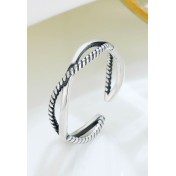 LDR24324 S925純銀復古交織開口戒指