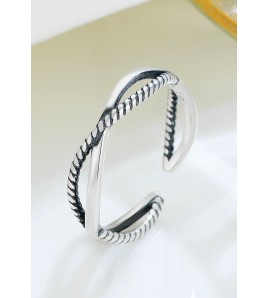 LDR24324 S925純銀復古交織開口戒指