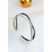 LDR24324 S925純銀復古交織開口戒指