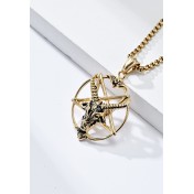 JSC3016 316L鈦鋼撒旦山羊五芒星項鏈