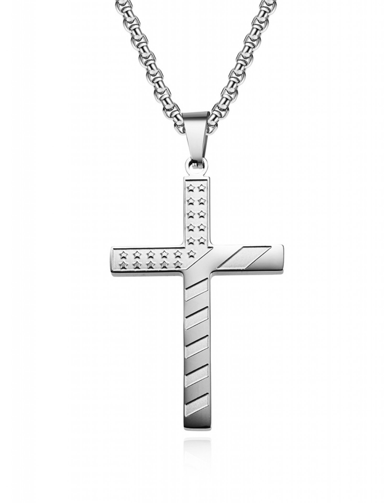 JSC3105 316L鈦鋼美國星條旗十字架項鏈