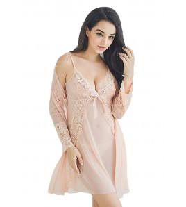 LCB6032-女士露背性感睡袍三件套
