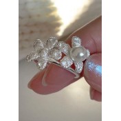 LCR3007 S925純銀珍珠花朵戒指