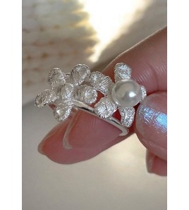 LCR3007 S925純銀珍珠花朵戒指