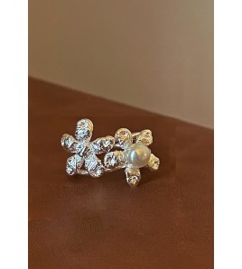 LCR3007 S925純銀珍珠花朵戒指