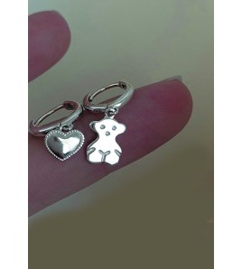 LCR3009 S925純銀小熊愛心耳環