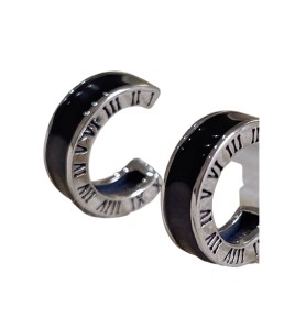 LCR3023 S925純銀黑色滴釉羅馬文耳環