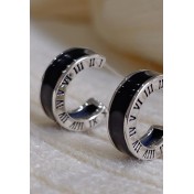 LCR3023 S925純銀黑色滴釉羅馬文耳環