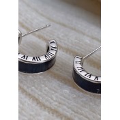 LCR3023 S925純銀黑色滴釉羅馬文耳環