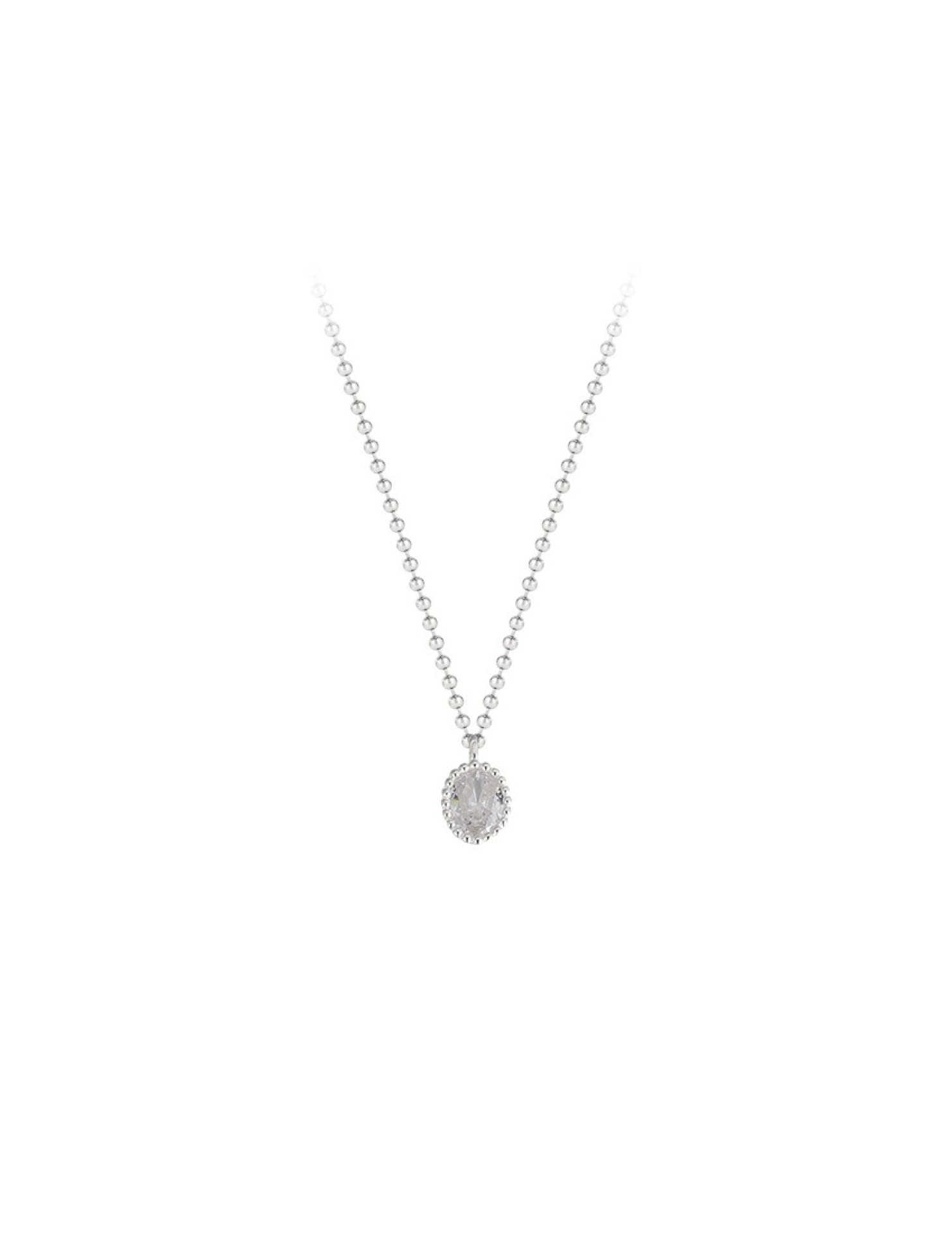 LCR3032 S925純銀橢圓鋯石圓珠項鏈